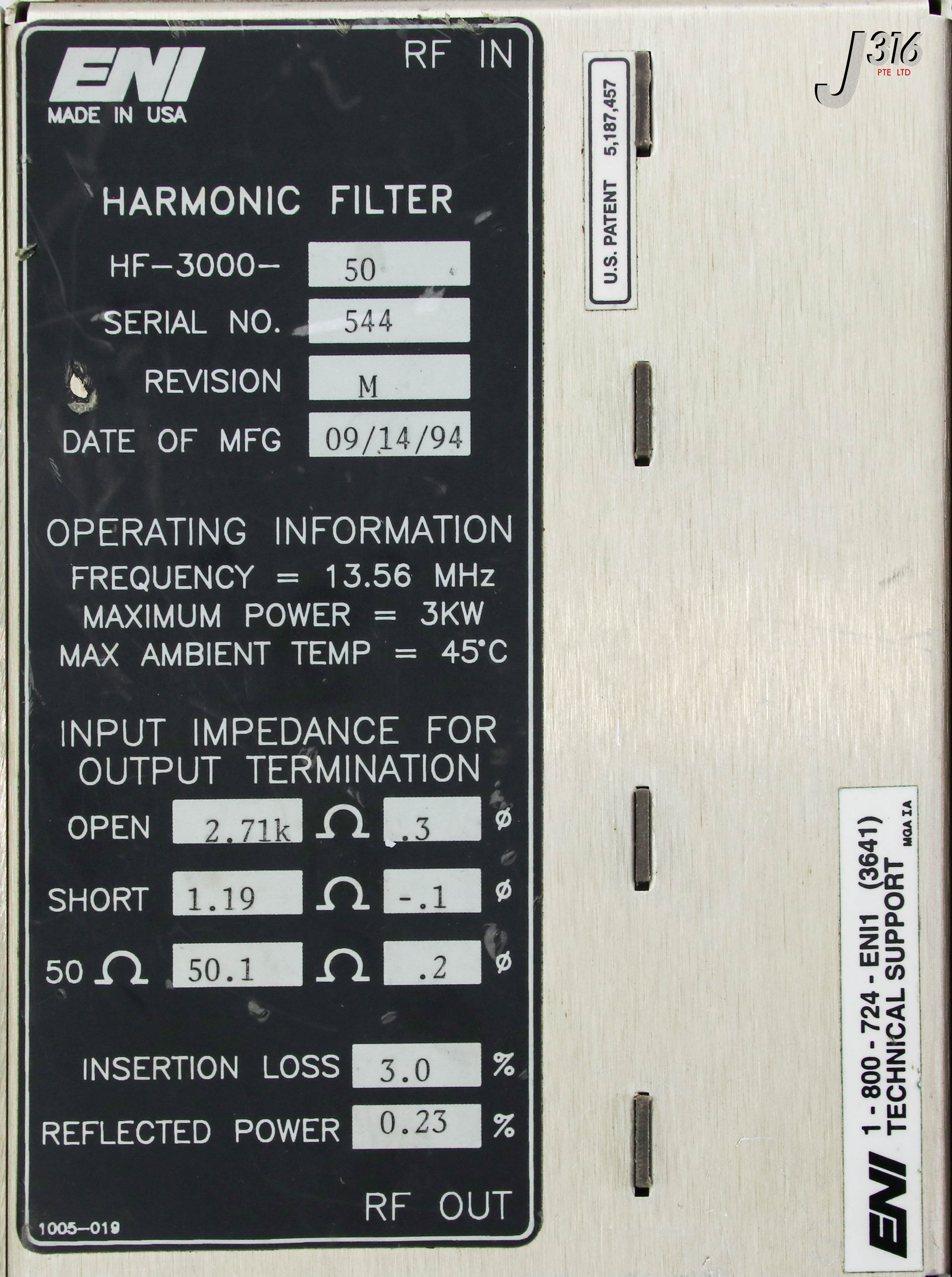 15860 ENI HARMONIC FILTER, 3 KW, 13.56 MHZ HF-3000-50 | eBay